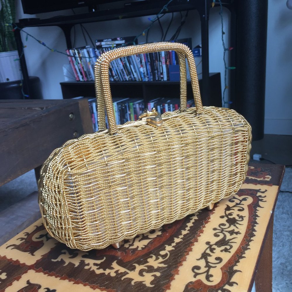 Gold woven-metal handbag